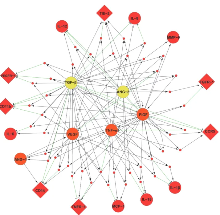 Fig 3. ivdTEM network topology. Dynamical models of treatments/receptors/cytokines interactions in ivdTEM