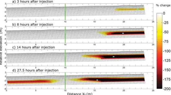 Figure 3. Successive measurements at longitudinal electrical resistivity tomography (ERT L ) during the tracer experiment