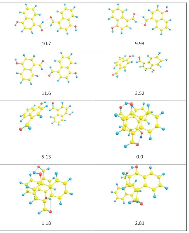 Table S3. Stable dimer structures of 1 and relative energies (in kcal/mol units) in gas phase