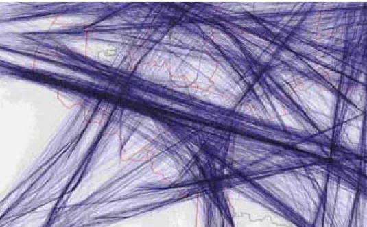 Figure 4 : Tracés radar d’aéronefs traversant l’espace aérien supérieur belge (4 juillet  2010)  