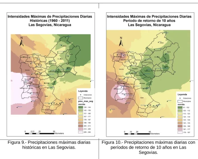 Figura 9.- Precipitaciones máximas diarias  históricas en Las Segovias. 