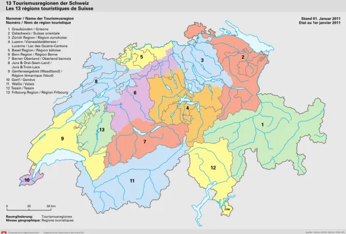 Figure 1: Les 13 régions touristiques de Suisse