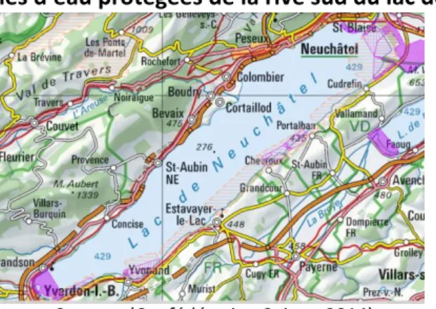 Figure 5: Zones d’eau protégées de la rive sud du lac de Neuchâtel 