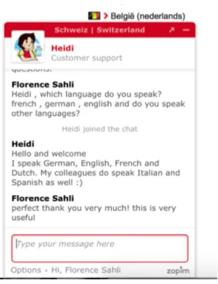 Figure 8: Swiss homepage – chat window zopim