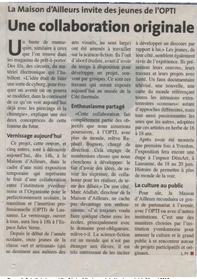 Figure 1: Extrait du journal &#34;La Région&#34; (Le journal du Nord vaudois), 24 mai 2012