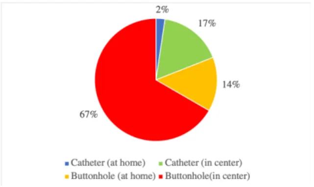 Figure 6 : Distribution of vascular access and puncture techniques in  DEH at Erasmus Hospital