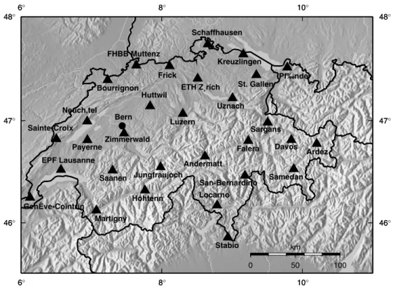 Figure 1. GPS stations of the AGNES network in Switzerland operated by the Swiss Federal Office of Topography