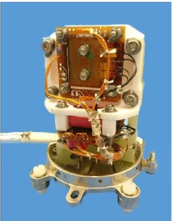 Fig. 6. Solar Orbiter magnetometer sensor, without cover, showing the two cores, heater pads and associated wiring.