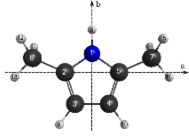 FIG. 1. The molecular geometry of 25DMP calculated at the MP2/cc-pVDZ level of theory