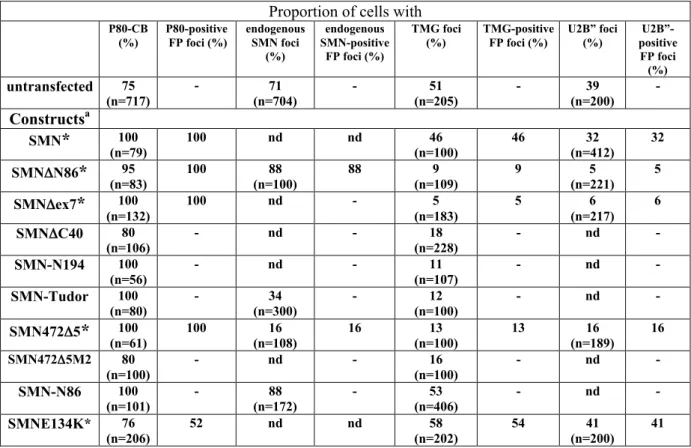Table 1. Analyses of CBs in transiently transfected COS cells with SMN mutants