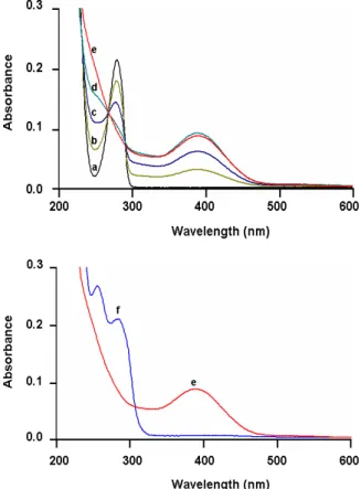 Figure 2.  Spectrophotometric changes accompanying the electrosynthesis of optically active  catechol-thioether  mono-conjugate  8