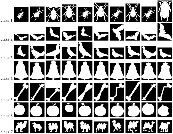 Fig. 7. A few samples (of some classes) from MPEG-7 CE-1 shape dataset.