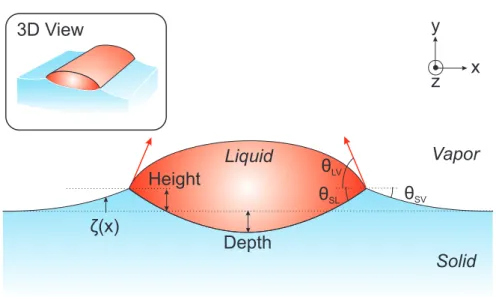 Figure 1: (color online). Schematic representation of the rivulet case. A 2D rivulet is lying on top of a linearly elastic half space with surface tension γ s 