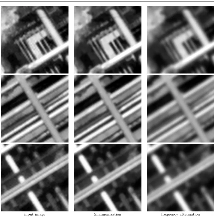 Fig. 11 Details of Fig. 10 with Shannon resampling. Different Parts of the three images of the first row of Fig