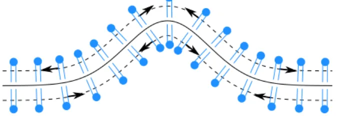 Fig. 5. Membrane with Gaussian h, that has just deformed from a ﬂat shape. The density has not adjusted to the new deformed shape yet