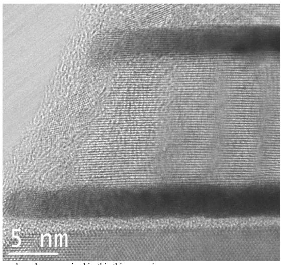 Figure 2. Close up of the thinnest part of the unannealed Mg/Co_2 multilayer. 