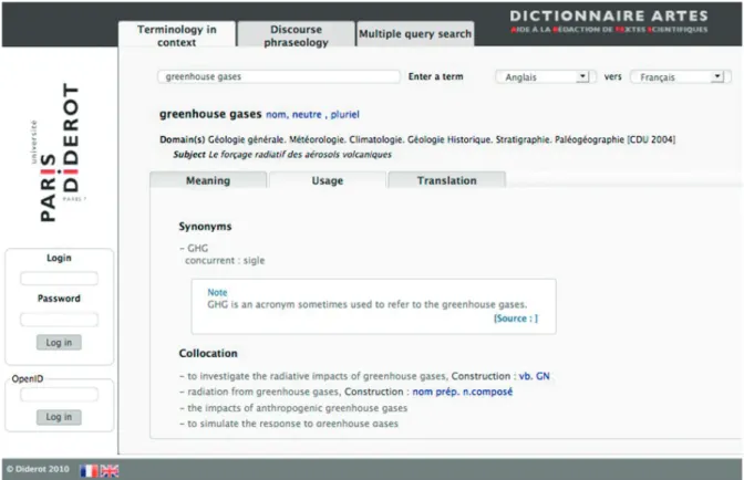Figure 3 : Interface de la base ARTES