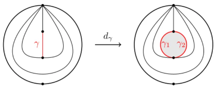 Figure 3. Cutting a disc with two punctures to get an annulus.