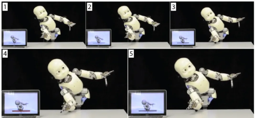 Figure 4.4. Time lapse images of MoBeE detecting impending collision with the table and invoking reflexive response