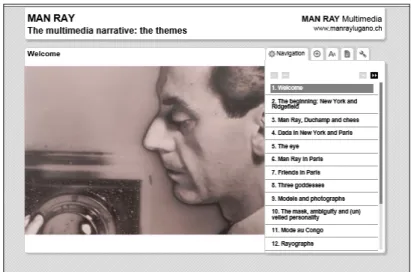 Figure 9. A screenshot from the thematic narrative of the exhibition. On the left,  the list of the narrative’s pieces of content; on the right, the slideshow of images 