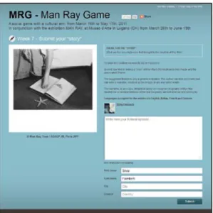 Figure 13. The Man Ray Game format to submit weekly contributions 