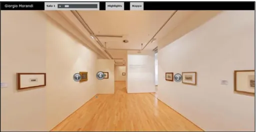 Figure 22. A screenshot from a view of the virtual tour, showing one of the  rooms of the exhibition, ‘Giorgio Morandi’ 