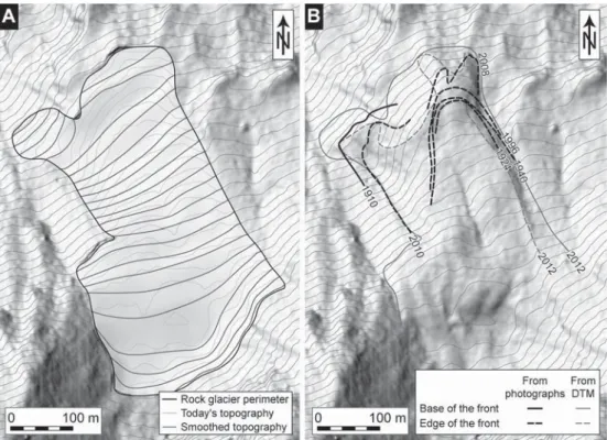 Table V. Mean horizontal surface velocities of the Stabbio di Largario rock glacier as derived by the monophotogrammetry (see also Figure 6A).