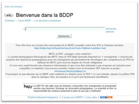 Fig. 3 : Capture d’écran de la page principale de la BDDP 