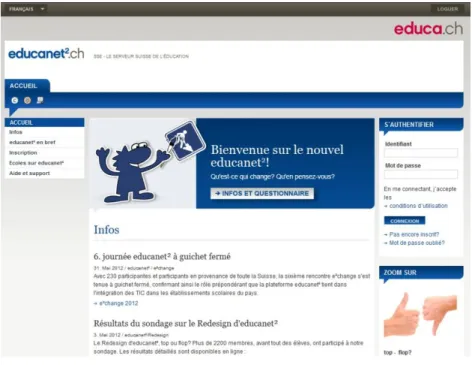 Fig. 4 : Capture d’écran de la page d’accueil du site educanet2.ch 