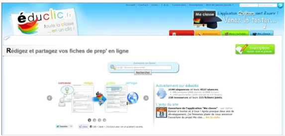 Fig. 7 : Capture d’écran de la page d’accueil du site éduclic.fr 