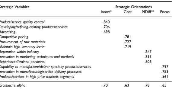 Table 1. Strategic orientation measures: factor structure