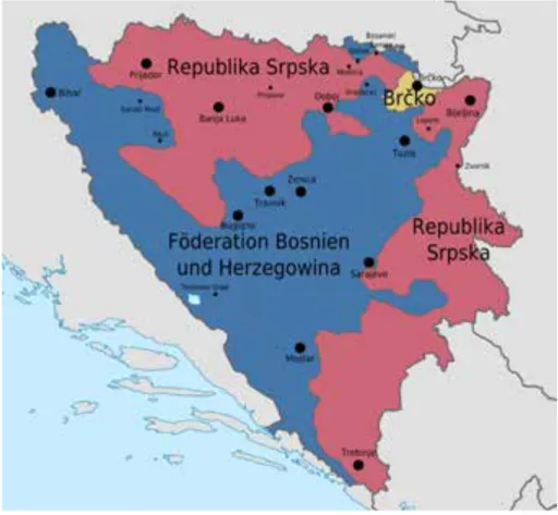 Abbildung 2: Verwaltungseinheiten von BiH: Serbische Republik und Föderation Bosnien  und Herzegowina 