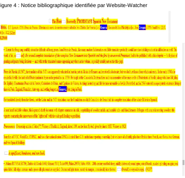 Figure 4 : Notice bibliographique identifiée par Website-Watcher 