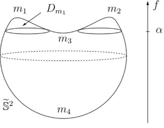 Figure 6.1: A representation of the “heart shaped” sphere e S 2 with the level set f −1 (α).