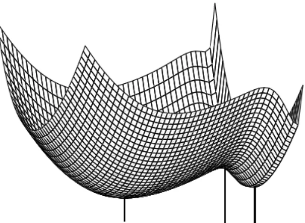 Figure 1. Function φ with one Saddle Point and Two Stable Equilibrium Points. Two classes with λ 1 = 0.68, λ 2 = 9.0, A 1 = 1 and A 2 = C = 20.