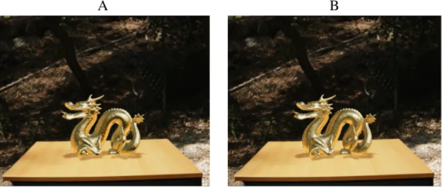 Fig. 10. The Gold Dragon with the third visual quality (A) and the best visual quality (B - visual hidden reference)
