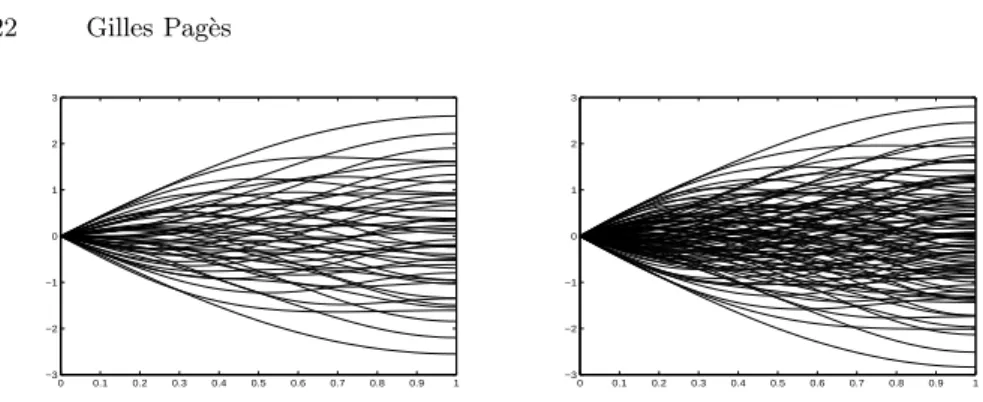 Fig. 4. Optimized functional quantization of the Brownian motion W . The N- N-quantizers Γ N 