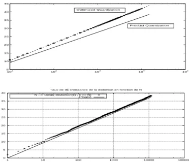 Fig. 9. Numerical quantization rates. Top (Optimal quantization). Line + + +: