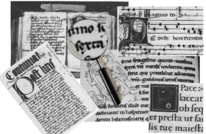 Figure 1.  Exemples de  manuscrits anciens latins du Moyen Âge, IRHT 1 . 