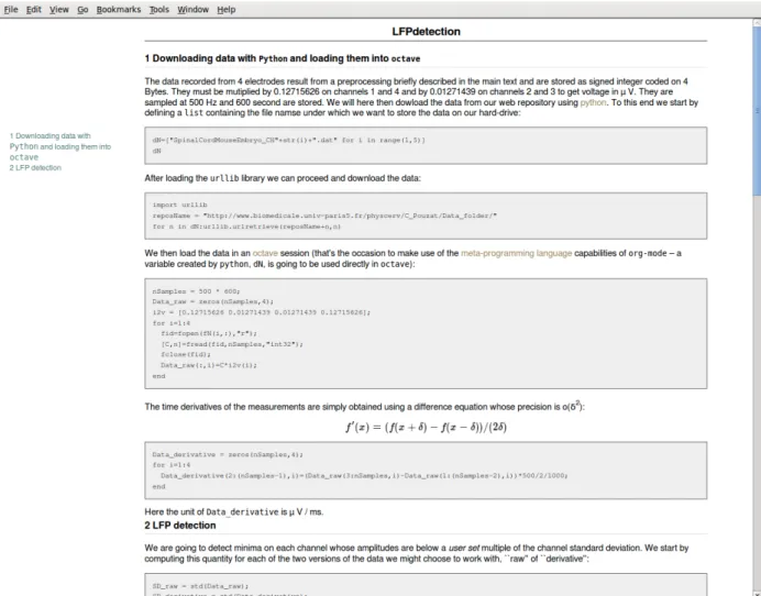 Figure 4: The first third of the HTML output of LFPdetection.org whose listing is shown on Listing 2.