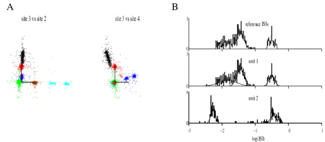 Figure 7: Spike sorting on a mixture of several PC spike trains simultaneously recorded (2).