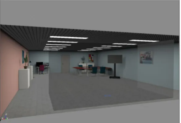 FIGURE 2. The visual scene used in this experiment. The transparent gray planes represent the three surfaces of the Holospace