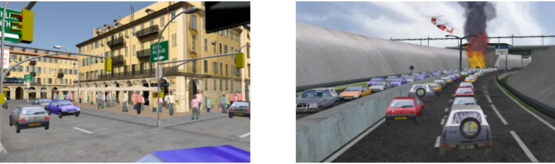 Figure 1: Left: A scene with 1815 mobile sound sources. Audio is rendered in realtime with our progressive lossy processing technique using 15% of the frequency coefficients and with an average of 12 clusters for 3D audio processing