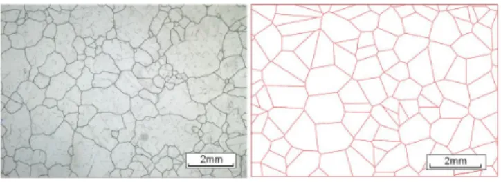 Figure 5: Grain-scale modeling of the medium. Micrograph  of block B4 (left) – Voronoi diagram’s (right)