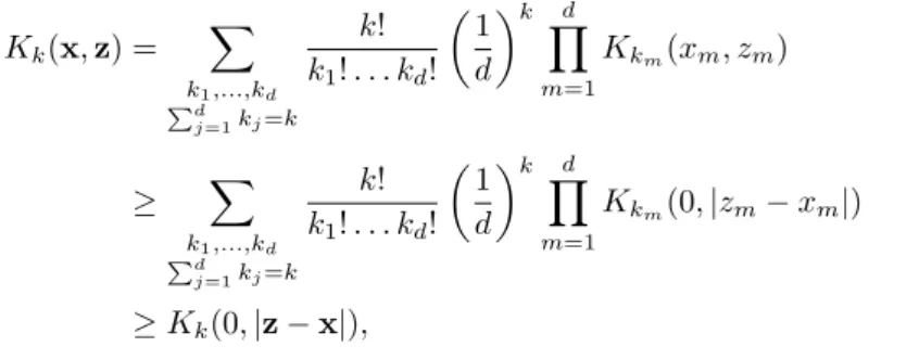 Figure 6: Positions of cuts z 1 , . . . , z k and x with d = 1