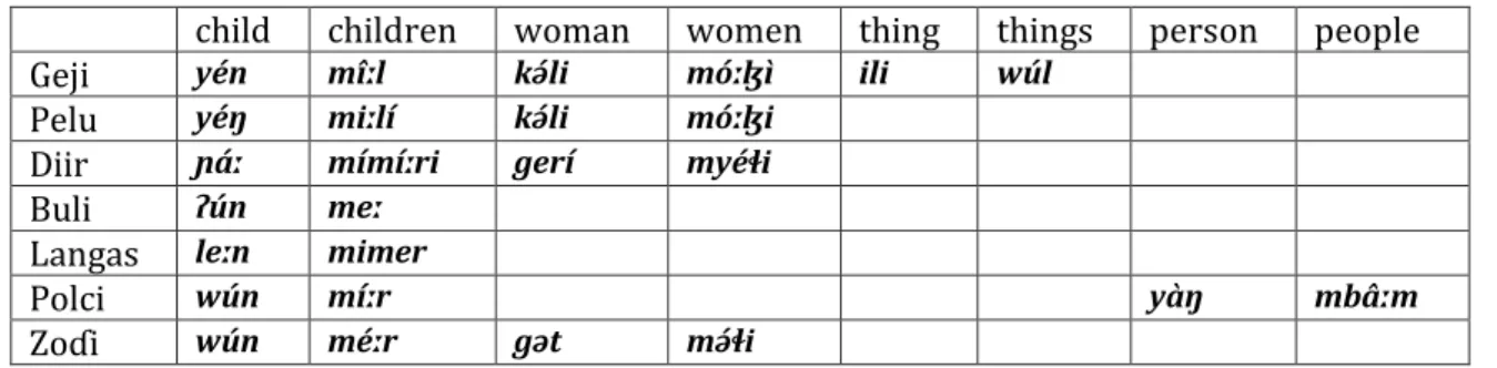 Table 3: Noun Plurals in the Northern SBW sub-group 