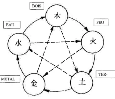 Figure 1. Schéma des relations d'engendrement et de destruction des Cinq phases