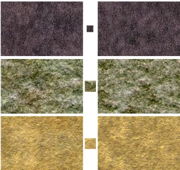 Fig. 2 . Iterates of Algorithm 2. Evolution of the empirical mean (left) and standard deviation (right) of the RME  com-puted after n iterations of Algorithm 2 (estimated over 1000 samples) run on a gray-level version of the texture used in the top row of 