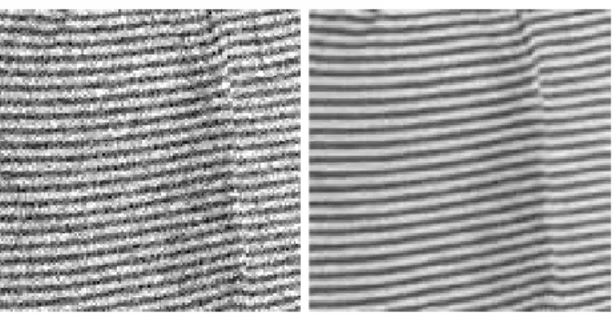 Fig. 5.2. NL-means denoising experiment with a nearly periodic image. Left: Noisy image with standard deviation 30