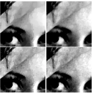 Figure 4: A pure noise image (Gaussian white noise with standart deviation 10) is denoised with the classical TV-MAP (left) and the proposed TV-LSE (right) method, with the same level of method noise (7.33), achieved with (λ ,σ) = (40,20) for LSE and λ = 9